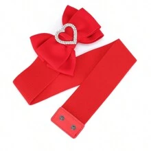 1pc Women's Elastic Belt With Diamond-Studded Heart Shaped Bowknot For Waist Slimming - Red - View 2