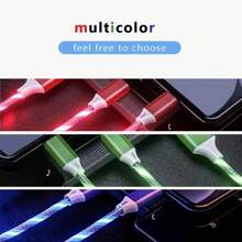 三合一快速充电 LED 发光充电线，耐用 TPE 充电数据线，兼容 17/16/15/14/13/12/11/XS/XR/8/7/6、S25/S24 Ultra/S24/S23 Ultra/S23/S22/S21 系列、高效快速充电线 - 藍色 - 查看 7