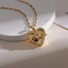 Simple Cz Stone Copper Heart Pendant Lock, Titanium Steel Chain Mother's Day Popular Necklace - Heart Necklace - View 2