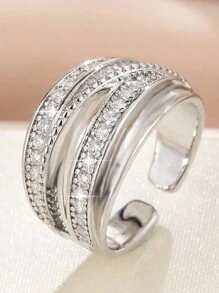 1入多層鋯石閃耀手鐲戒指,為女性情侶的新時尚浪漫優雅婚禮派對新娘珠寶禮物 - 銀色 - 查看 3
