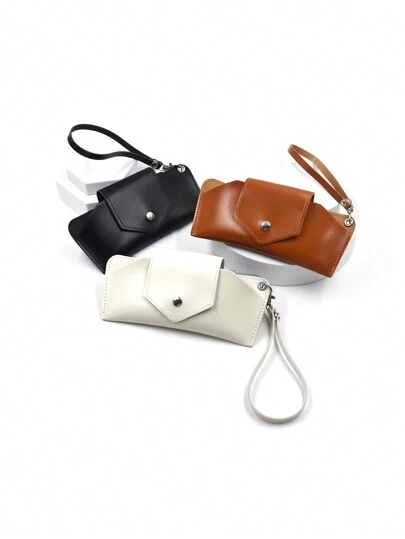 1 件便携式加厚 PU 皮革眼镜盒，带带子，女士眼镜配件