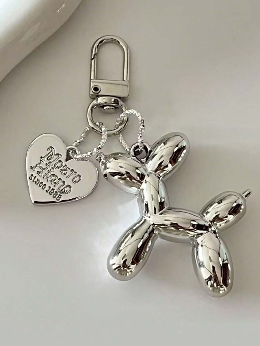 1 件愛情氣球狗鑰匙圈情侶 Diy 包吊飾銀色酷女式配件 - 銀色 - 查看 1