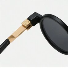 1pc New Retro Round Frame Stylish Mirror Steam Punk Sunglasses For Women - Black - View 4