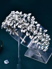 1pc Bridal Hairband With Rhinestone Horse Chain, Leaf & Crystal Design Bridesmaid Hair Accessory, Wedding Dress Jewelry, Hair Comb For Women Elegant Boho Tiaras