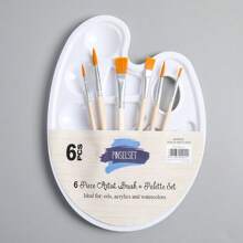 1入組藝術畫油畫筆工具顏色調色盤套裝（1個調色盤+6支畫筆） - 彩色 - 查看 10