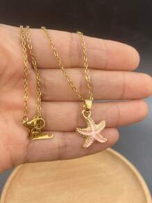 1pc Fashionable Seashell & Starfish Pendant Clavicle Necklace, Perfect Gift For Dating, Beach Holiday Style - Multicolor - View 2