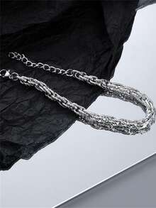 1 件时尚简约钛钢几何龙骨情侣个性化多功能不锈钢手链，适合日常佩戴和通勤，是送给男朋友、女朋友、情人节、周年纪念日、生日的理想礼物 - 銀色 - 查看 3