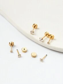 3 对闪亮耳钉套装，不锈钢 14K 镀金平背耳环，可爱小耳环套装，配精美礼盒，情人节，母亲节，生日礼物，妈妈，母亲，母亲节，礼物 - 金色 - 查看 3