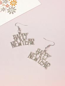歐美節日快樂新年1對英文字母形狀的合金耳環,適合女性日常穿戴 - 白色 - 查看 2