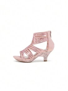Toddler/Little Kid/Big Kid Black Low Heel Dress Pump Sandals With Diamond Party Wedding Fashion Sandals - Hồng - Xem 3