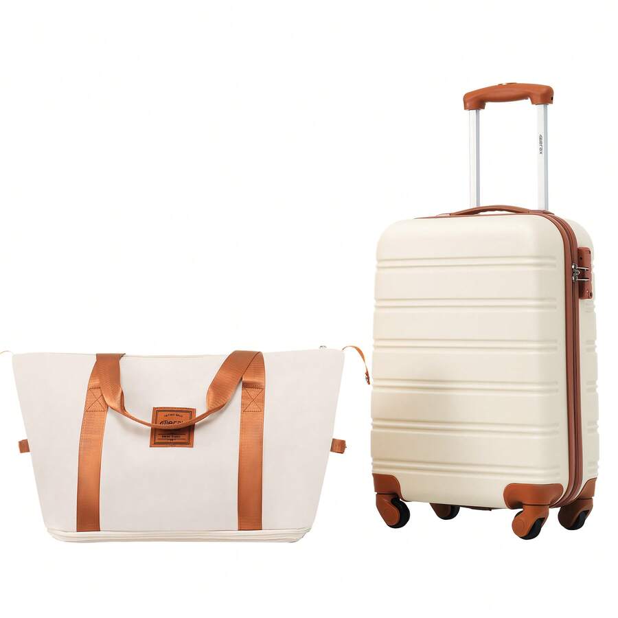 Hardshell Luggage Sets  20"+28"+Bag  / 20inches+Bag / 24inches+Bag / 20"+24"+Bag Spinner Suitcase With TSA Lock Lightweight - 20inches+Bag-Brown+White - View 1