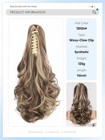 18 Inch Black Brown Ombre Natural Wavy Curly Ponytail Hair Extension, Heat Resistant Synthetic Ponytail Wig, Suitable For Women Daily, Party, Festival, Cosplay, New Year Gift