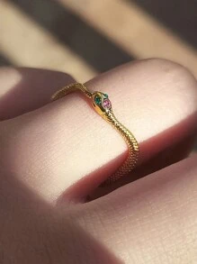 1枚獨特的蛇形戒指,女士珠寶,s925純銀復古扭曲戒指,適用於女孩日常裝飾和派對禮物 - 金色 - 查看 2