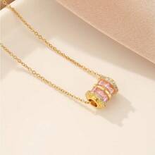 1入不鏽鋼鍍金鏈帶,立方氧化鋯粉紅寶石腰部掛墜項鍊,適用於女性、情侶、街頭穿搭、工作和派對場合 - 金黃色 - 查看 2