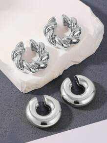 2對時尚c形不鏽鋼女士耳夾套裝