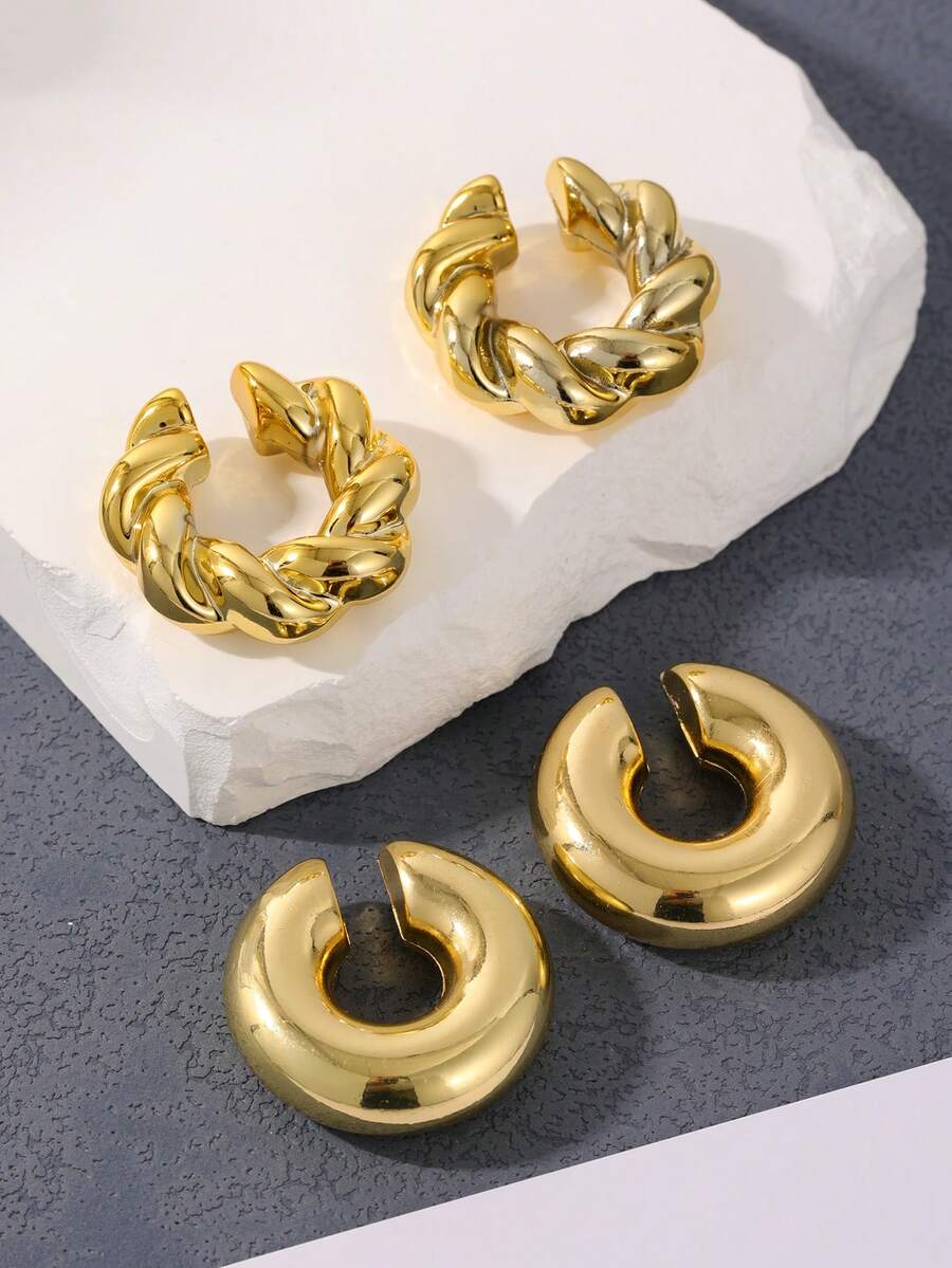 2對時尚c形不鏽鋼女士耳夾套裝