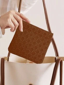 1個棕色收納小袋,輕巧多功能收納袋,自動閉合幾何浮雕袋,多功能自動閉合包,適用於旅行,是家人和朋友的好禮物