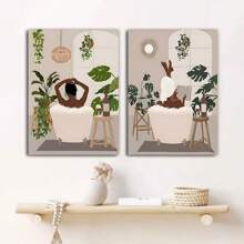 2pcs/Set , African American, Wall Art Decor, Women, Pink And Grey Abstract Canvas Painting, Picture, Poster, Print, Decor For Bathroom Wall Bedroom, Without Frame Gifts Birthday Graduation - Multicolor - View 10