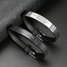 1pc Fashionable To My Grandson Stainless Steel Silicone Bangle Bracelet For Men - Silver - View 1