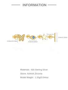 4入組925純銀精緻蝴蝶星型耳釘套裝,適用於多處穿孔,18k鍍金軟骨,低敏水晶鋯石邪惡之眼款耳環,可日常佩戴,適用於婚禮、情人節等場合 - 金色 - 查看 5