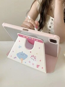 可爱卡通动物 iPad 保护套带笔架 兼容 iPad Pro 11 英寸 2018 2020 2022、iPad 10/9/8/7 10.2 英寸 iPad 5/6 9.7 英寸 iPad Air3/Pro - 粉色 - 查看 1