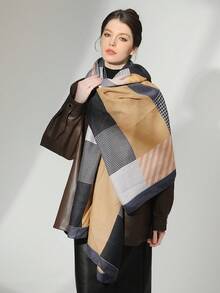 1條新款幾何格子設計柔軟暖和的披巾絲巾,適用於休閒、戶外、旅行和禮物贈送 - 彩色 - 查看 1