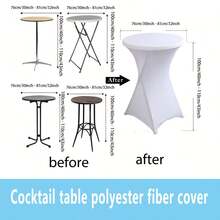 12PCS (White) Polyester Fiber 32 X 43 Inch Cocktail Table Cover, Suitable For Round Tables, Elastic Cocktail Tablecloth, Widely Used In Banquets/Weddings/Hotels/Conferences/Parties/Bars/Birthdays, Etc - 12 Pieces - View 2