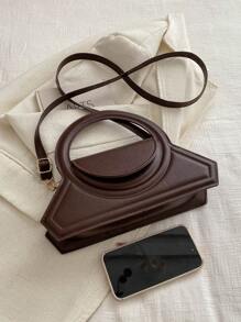 1 chiếc túi xách tròn thời trang, túi đeo chéo tối giản màu trơn, túi mua sắm dành cho nữ. - Cà phê nâu - Xem 8