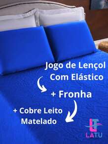 Kit 04 Peças Cobre Leito + Jogo de Lençol Com Fronha - King Size-Queen Size-Casal/ 3 Peças Solteiro - Com Elástico - 170 Fios - MELHOR CUSTO BENEFÍCIO - Azul Royal - Visão 3