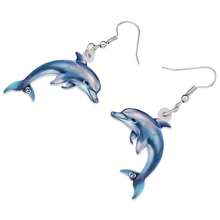 1 Pair Fun Dolphin Earrings Dangle Acrylic Ocean Animals Hypoallergenic Hook Jewelry Sea Gifts For Women Girls Summer Charms - Navy Blue - View 3