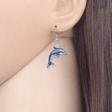 1 Pair Fun Dolphin Earrings Dangle Acrylic Ocean Animals Hypoallergenic Hook Jewelry Sea Gifts For Women Girls Summer Charms - Navy Blue - View 2