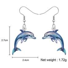 1 Pair Fun Dolphin Earrings Dangle Acrylic Ocean Animals Hypoallergenic Hook Jewelry Sea Gifts For Women Girls Summer Charms - Navy Blue - View 5
