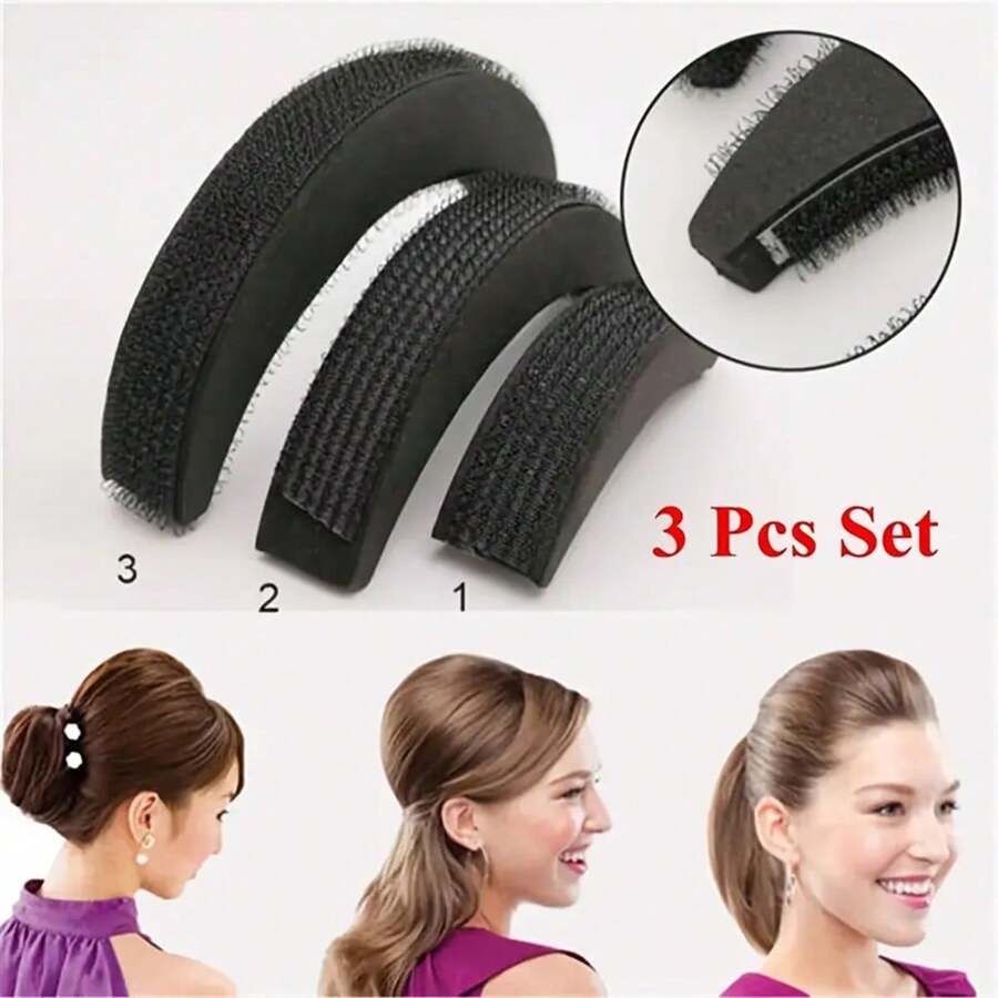 3pcs/Set DIY Fashion Heightening Puff Bangs Hair Pad Punta Clip Beehive Hairpin Hair Styling Tools Hair Maker Clip Black, Hair Volume Increase Puff Sponge Pad Bump Up Insert Base DIY Updo Styling Women Hair Accessories
