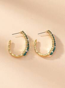 1 件跨境流行绿色全水钻和祖母绿和 U 形个性化耳环 - 綠色 - 查看 2