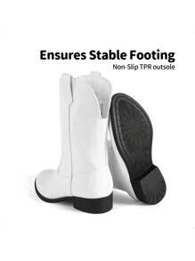 Western Cowboy Boots For Kids, Classic Mid Calf Riding Boots For Boys And Girls - trắng - Xem 7
