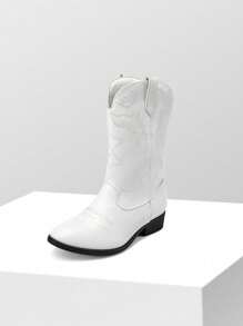 Western Cowboy Boots For Kids, Classic Mid Calf Riding Boots For Boys And Girls - trắng - Xem 3