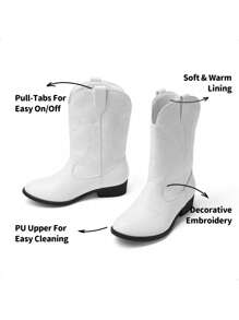 Western Cowboy Boots For Kids, Classic Mid Calf Riding Boots For Boys And Girls - trắng - Xem 5