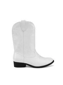 Western Cowboy Boots For Kids, Classic Mid Calf Riding Boots For Boys And Girls - trắng - Xem 4