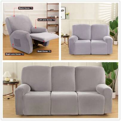 1/2/3 Seat Velvet Recliner Sofa Cover Stretch Lounge Armchair Couch Slipcover Recliner Chair Cover Velvet Recliner Chair Covers Sofa Chair Slipcover With Side Pocket For Furniture Protector
