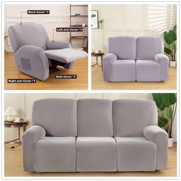 1/2/3 Seat Velvet Recliner Sofa Cover Stretch Lounge Armchair Couch Slipcover Recliner Chair Cover Velvet Recliner Chair Covers Sofa Chair Slipcover With Side Pocket For Furniture Protector