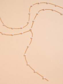 1pc Bride Faux Pearl Fashion Tassel Body Chain Necklace - White - View 5