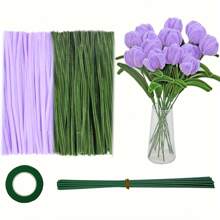 200支管式清潔器手工藝術創作工具,diy鬱金香花束製作套件,小毛絨棍手工材料,彎曲的金屬線批量藝術課堂禮物 - 紅色 - 查看 2