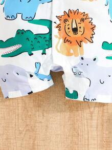2 stukken Pasgeboren Baby Jongens Lente/Zomer Dieren Tekening Patroon Geprint Shirt Stijl: Romper Met hoed Sets