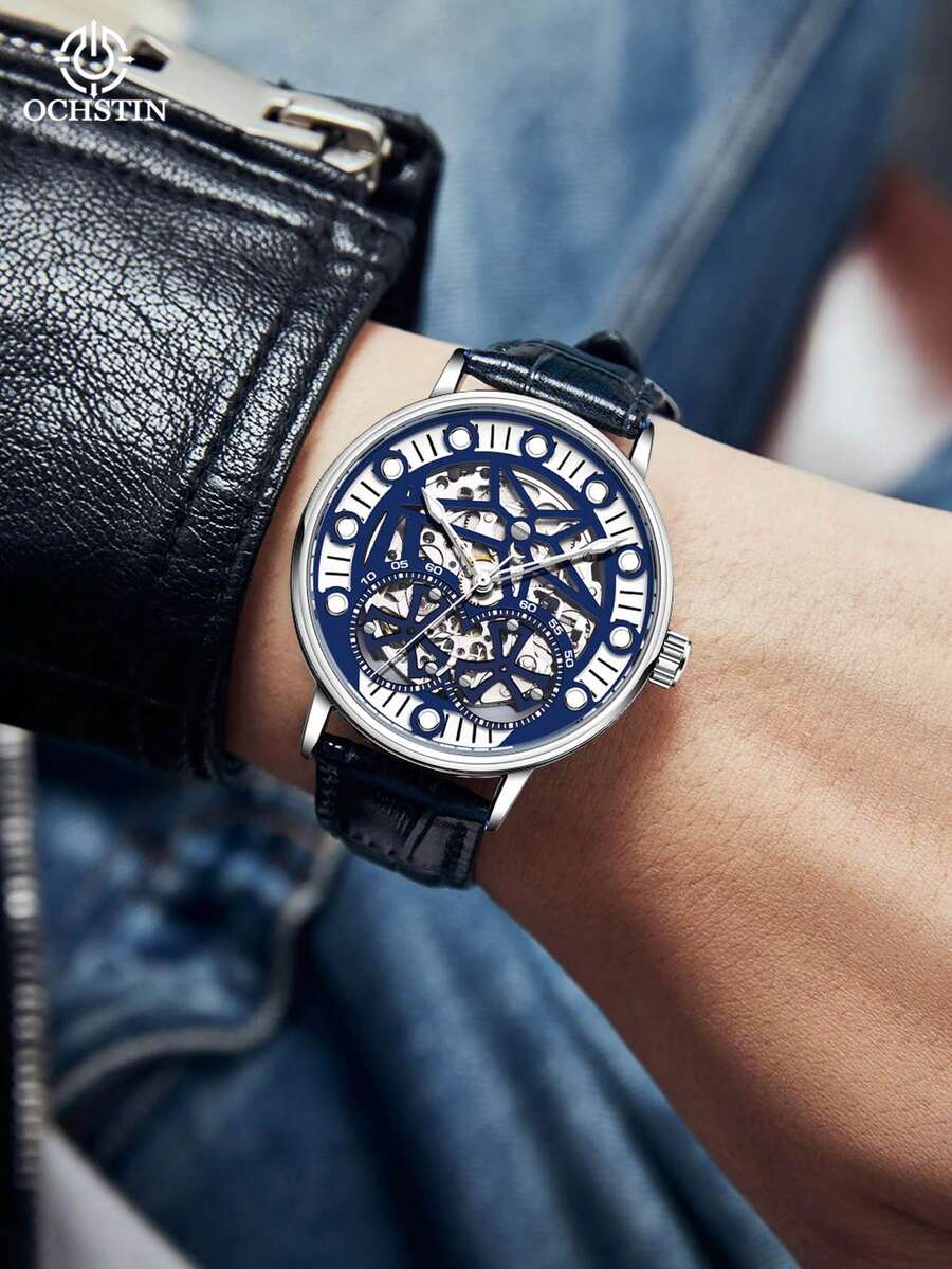 OCHSTIN Mới Nghệ nhân Loạt 2024 Cơ khí tự động Nam Đồng hồ Với Thiết kế rỗng & Không thấm nước Chức năng , Thương vụ Hàng ngày Phong cách - Màu xanh lam - Xem 1