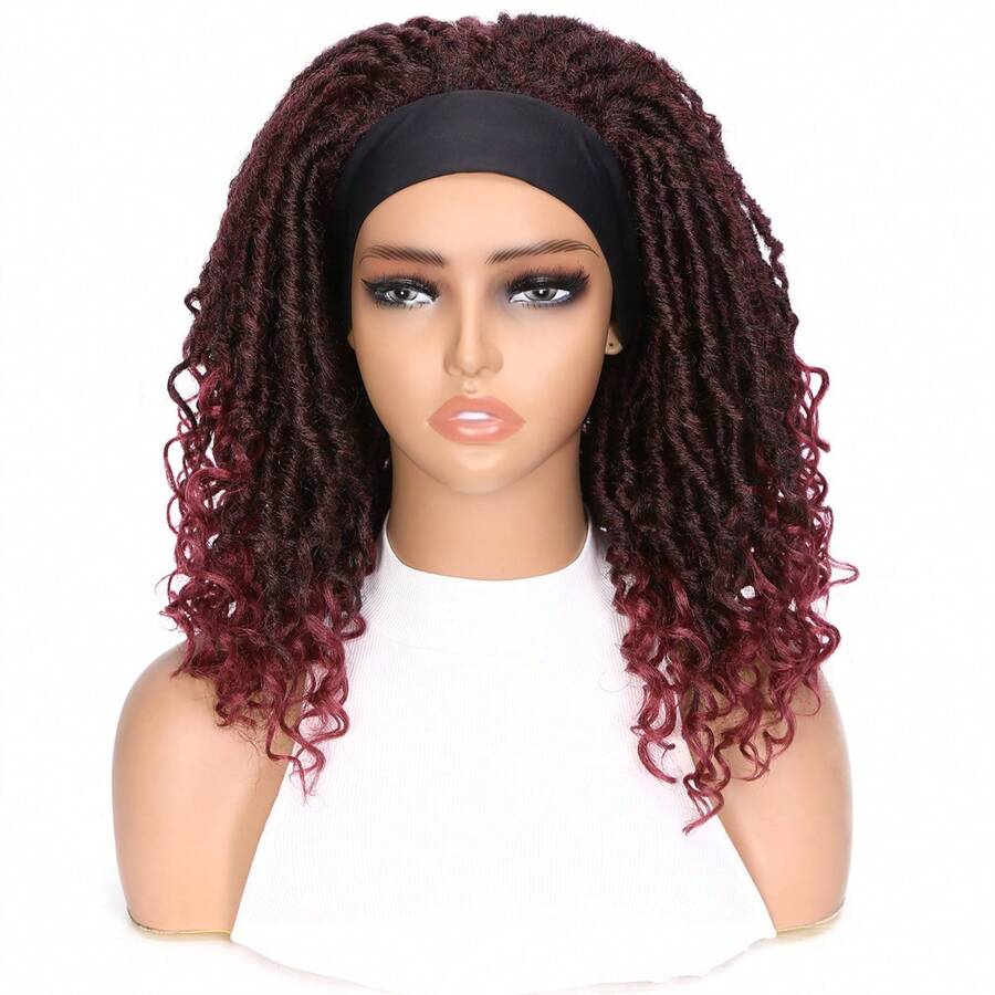 頭帶蓬鬆卷髮假髮,漸層bug假髮頭帶假髮辮子假髮卷曲假髮扭轉假髮合成髮桶式鬆緊針織假髮 - 酒紅色 - 查看 1