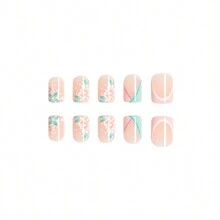 24入組短款閃爍假指甲,春季花卉設計,甜美、優雅、清新風格,附有果凍膠和指甲文件的指甲藝術 - 彩色 - 查看 4