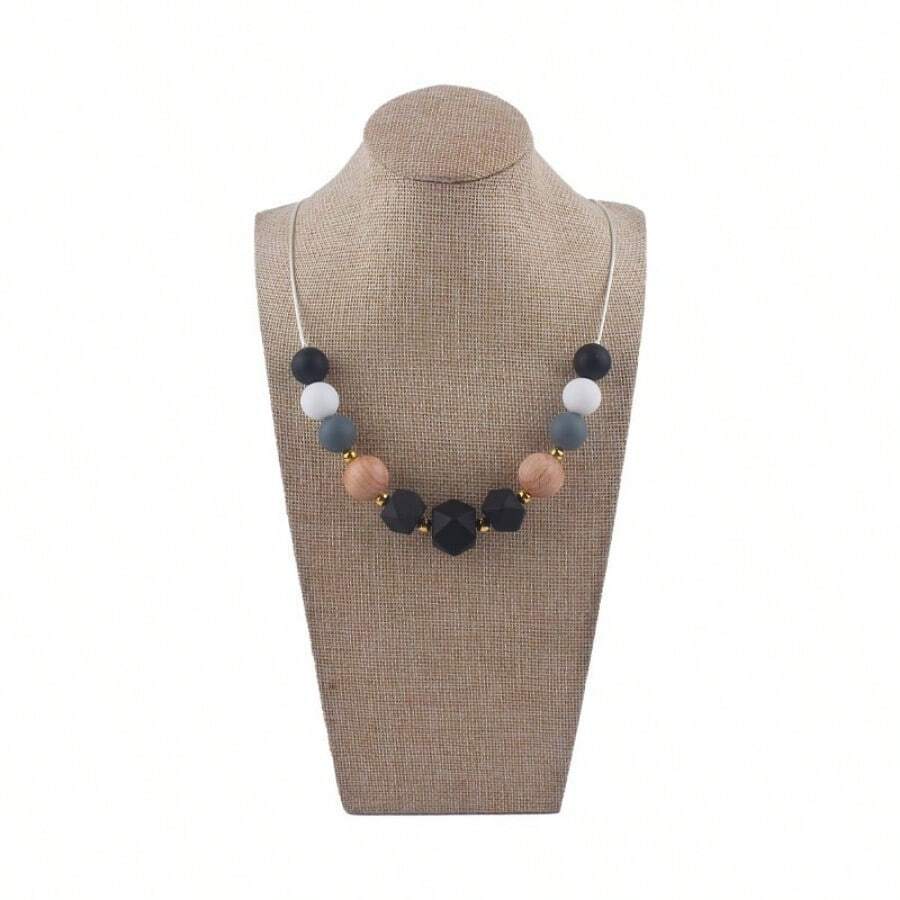 1pc Creative Colorful Silicone Octagonal Beaded Necklace For Children's Diy Handmade Jewelry Making - Black - View 1