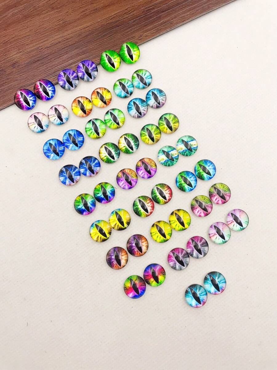 50pcs(25pairs) Mixed Color 12mm Round Glass Cabochon With Printed Eye Pattern For Diy Jewelry Making - Mix Colors - View 1