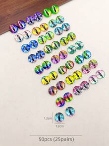 50pcs(25pairs) Mixed Color 12mm Round Glass Cabochon With Printed Eye Pattern For Diy Jewelry Making - Mix Colors - View 3
