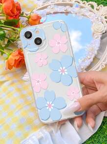 Funda de teléfono estampada con flores de verano 1 pieza compatible con iPhone con detalles pintados a mano - Multicolor - Ver 1